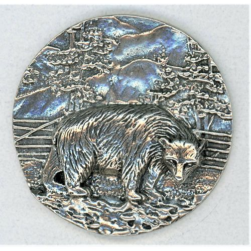 ONE DIVISION THREE STERLING SILVER BEAR BUTTON