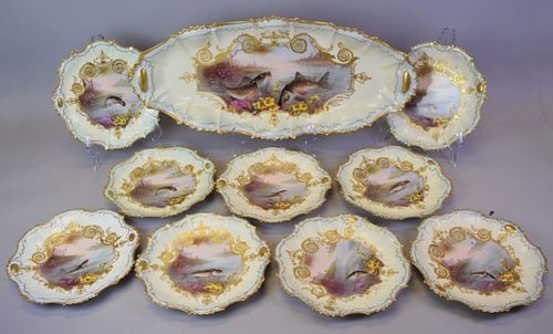 10 Piece Limoges Porcelain Fish Set