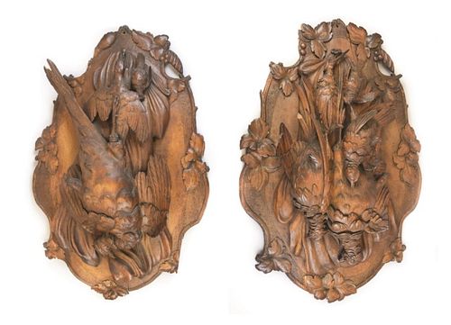 Pair of Black Forest Carved Game Plaques