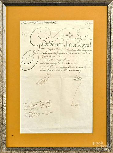 Louis XVI signed document, dated 1777, 14'' x