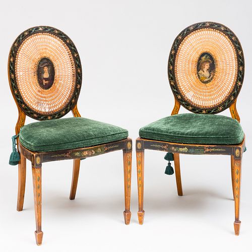 Pair of George III Painted and Caned Side Chairs