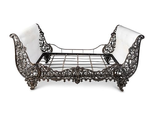 A Continental Cast Iron Sleigh Daybed
Height 41 x width 82 x depth 45 1/2 inches.