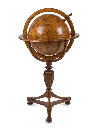 A Regency Style Walnut Terrestial Globe with Astrological Ring
Height 34 x diameter 17 inches.