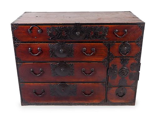 A Japanese Iron Mounted Tansu Chest
Height 35 1/2 x width 48 x depth 22 inches.