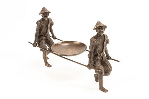 A Japanese Bronze Figural Stand
Height 9 x width 14 inches.
