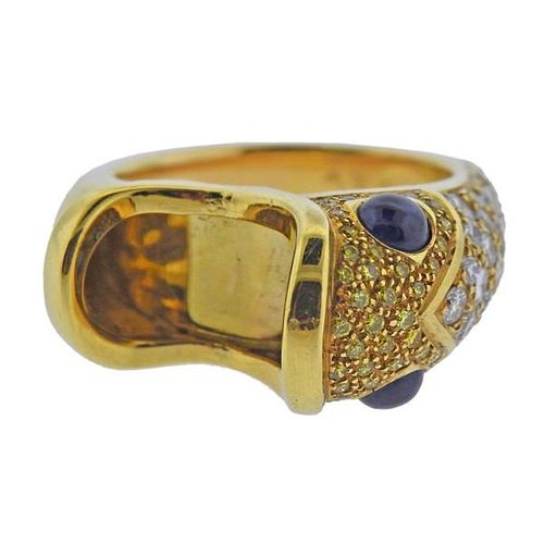 18k Gold Yellow Diamond Sapphire Fish Ring