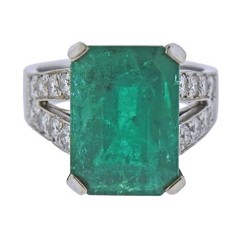 14K Gold Diamond 9.5ct Emerald Ring
