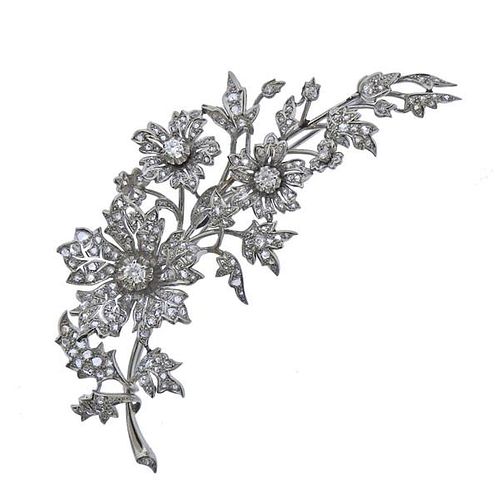 18k Gold Platinum Diamond Large Flower Brooch Pin