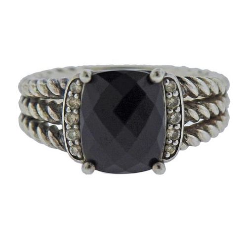 David Yurman Silver Black Onyx Diamond Ring