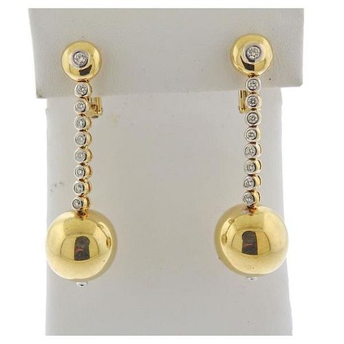 18k Gold Diamond Drop Ball Earrings