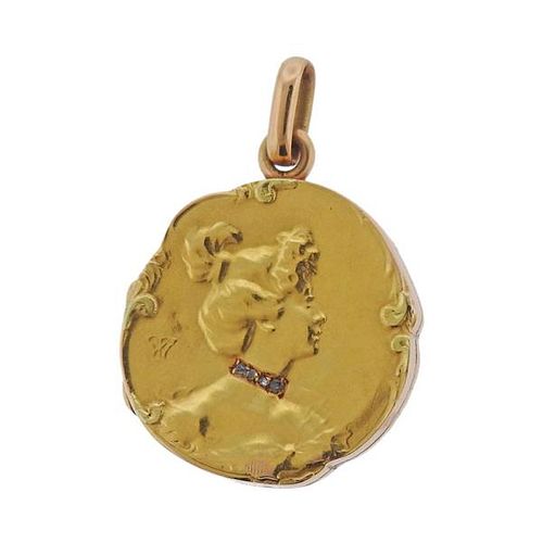 Art Nouveau 18K Gold Diamond Locket Pendant