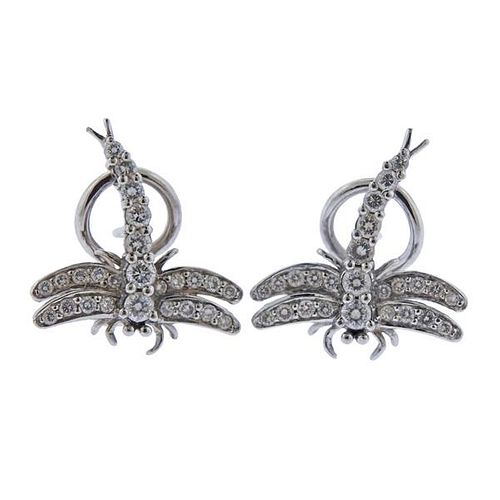18k Gold Diamond Dragonfly Earrings