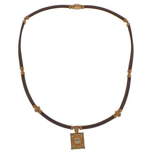 Charriol 18K Gold Steel Diamond Pendant Necklace