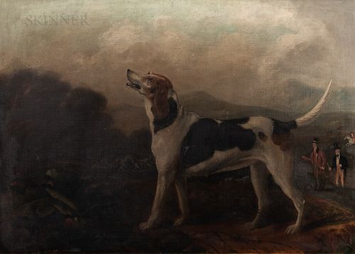 Manner of William Shaw (British, fl. 1760-1772) Foxhound in a Landscape with a Hunt Beyond