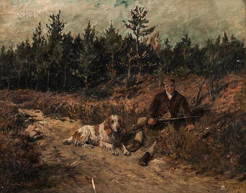 John Emms (British, 1843-1912) Hunter and Dog at Rest