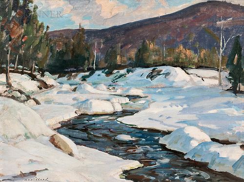 Aldro Thompson Hibbard (American, 1886-1972) Winding Stream with Snowy Banks