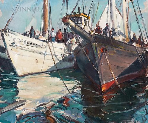 Carl William Peters (American, 1897 or 1898-1980) Two Fishing Boats in Port