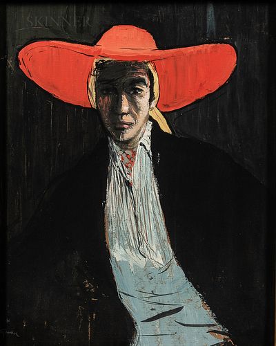 René Gruau (French, 1909-2004) Figure in a Wide-brimmed Red Hat
