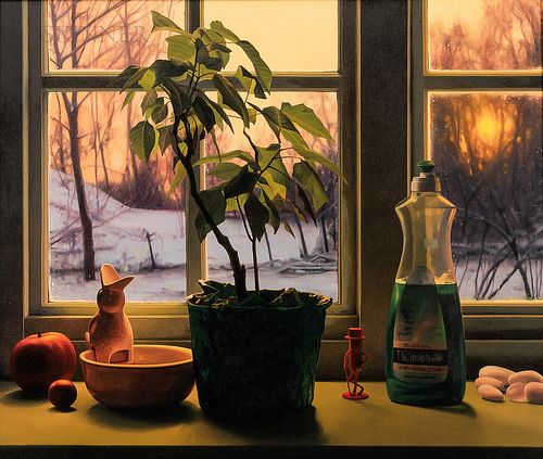 Scott Prior (American, b. 1949) Window Still Life in Winter