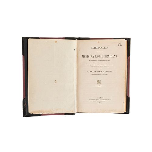 Hidalgo y Carpio, Luis. Introducción al Estudio de la Medicina Legal Mexicana. México: Imprenta de I. Escalante y Cía., 1869.