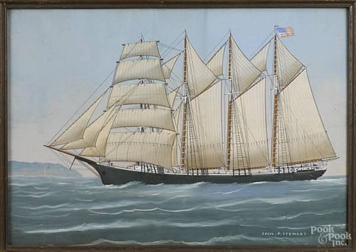 Gouache ship portrait, early 20th c., signed C