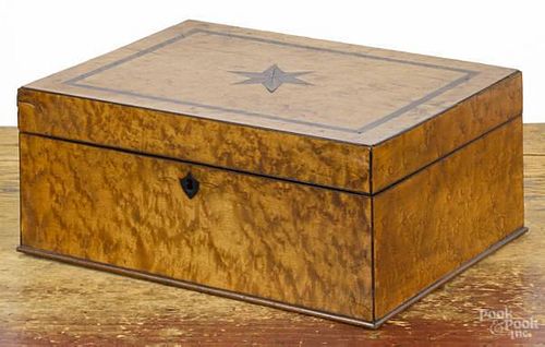 Bird's-eye maple dresser box, ca. 1830, with a
