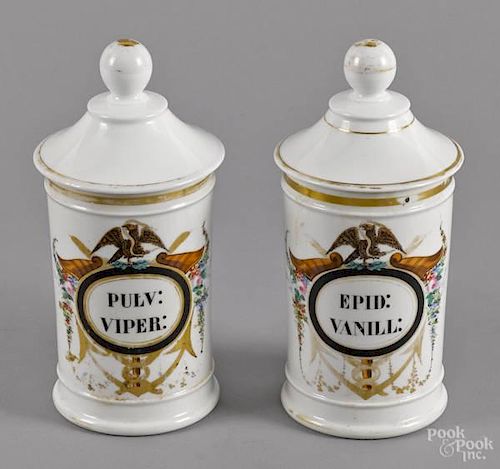 Pair of porcelain druggist jars, 19th c., each