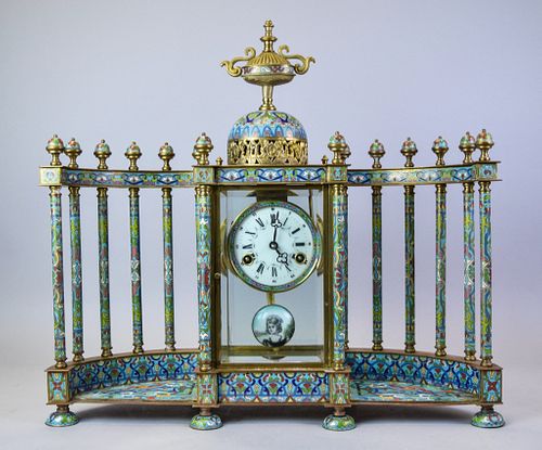 French Style Chinese Cloisonne Colonnade Clock