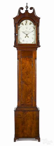 Pennsylvania walnut tall case clock, ca. 1800,