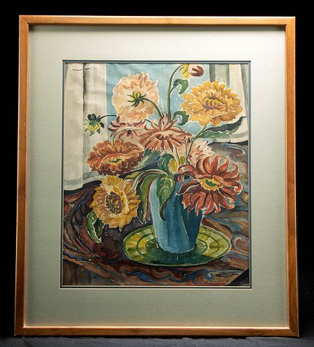 Signed M. Campbell Floral Still Life Painting, 1936