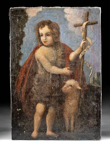 18th C. European Painting - St. John the Baptist & Lamb