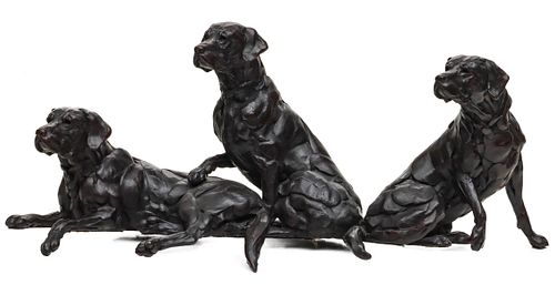 BART WALTER (Born 1958) BRONZE SCULPTURE WITH DOGS