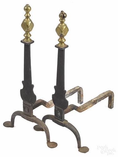 Pair of knife blade andirons, ca. 1800, with fa