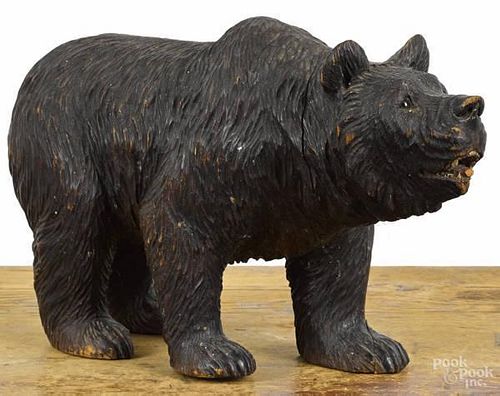 Black forest carved bear, ca. 1900, with glass