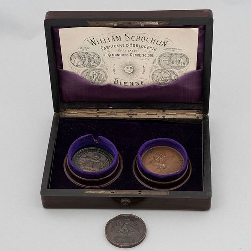 Lote de 3 medallas conmemorativas, unas del Porfiriato. México, siglo XIX en aleación de cobre, nickel y zinc.