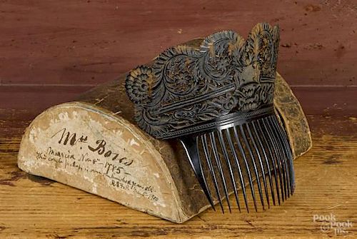 Boston carved tortoise shell hair comb, early 19