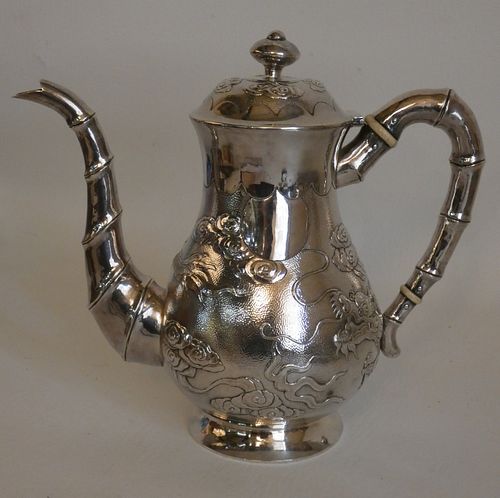 ANTIQUE CHINESE SILVER DRAGON PITCHER 