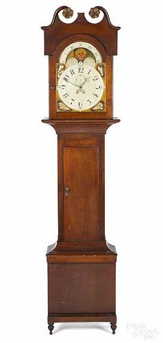 Pennsylvania poplar tall case clock, ca. 1825,