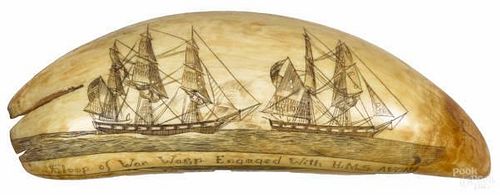 Scrimshaw whale tooth, mid 19th c., inscribed