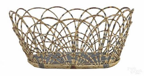 Folk art painted twig basket, late 19th c.,