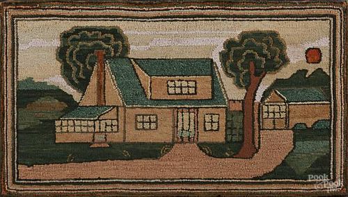 Hooked rug of a cottage, early 20th c., 22 1/2''