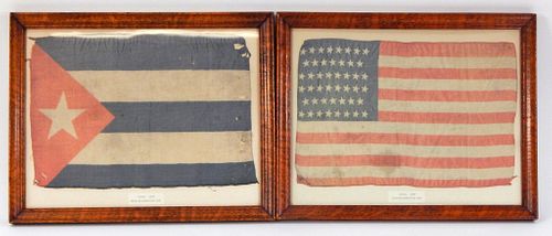 Framed American and Puerto Rican Flags