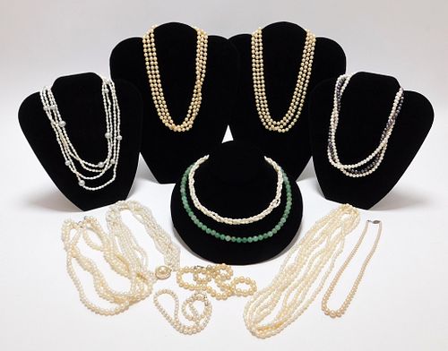 12PC Chinese Hardstone & Pearl Necklaces