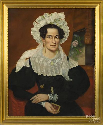 Oil on canvas portrait of a lady, mid 19th c.,