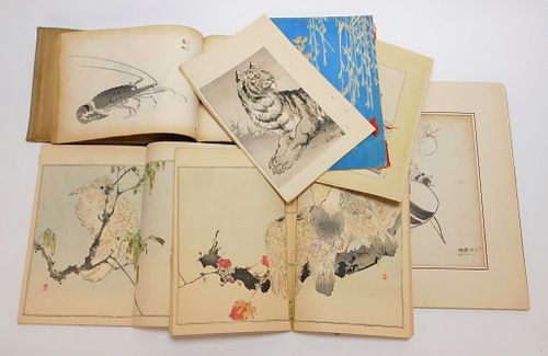 6PC Japanese Woodblock Print Books & Ink Drawings