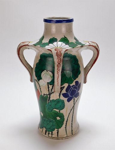LG Japanese Ninsei Style Pottery Vase
