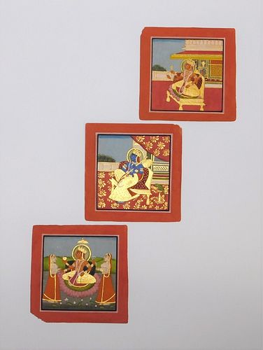 3PC 19C Indian Pahari School Devi Paintings