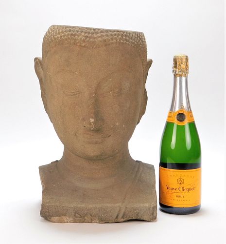 LG Chinese Carved Sandstone Buddha Head