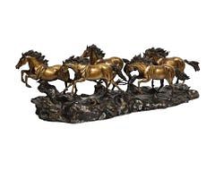 Massive Patinated Bronze Sculpture of Running Horses