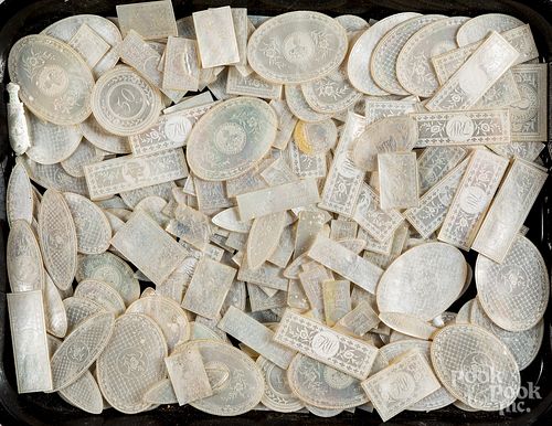 Collection of Chinese engraved abalone game tokens